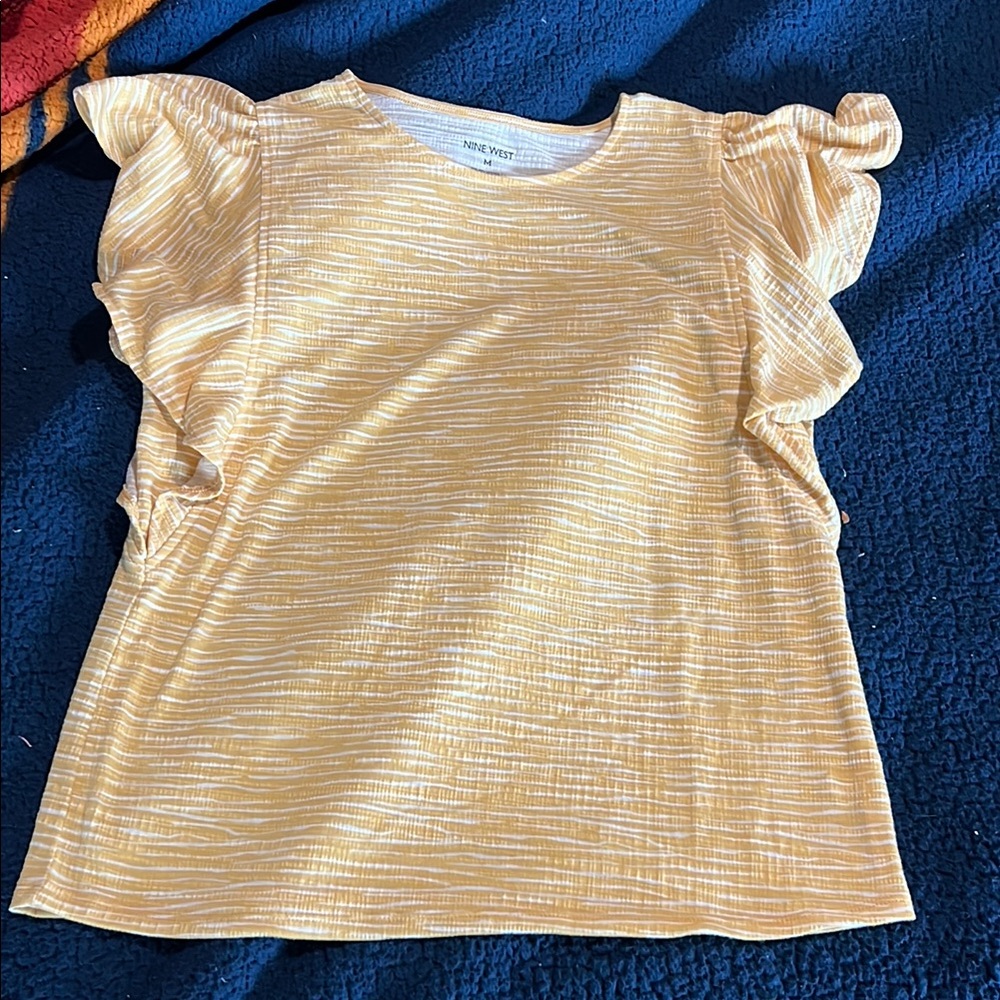Yellow Short Sleeve Tee with Ruffled Sleeves